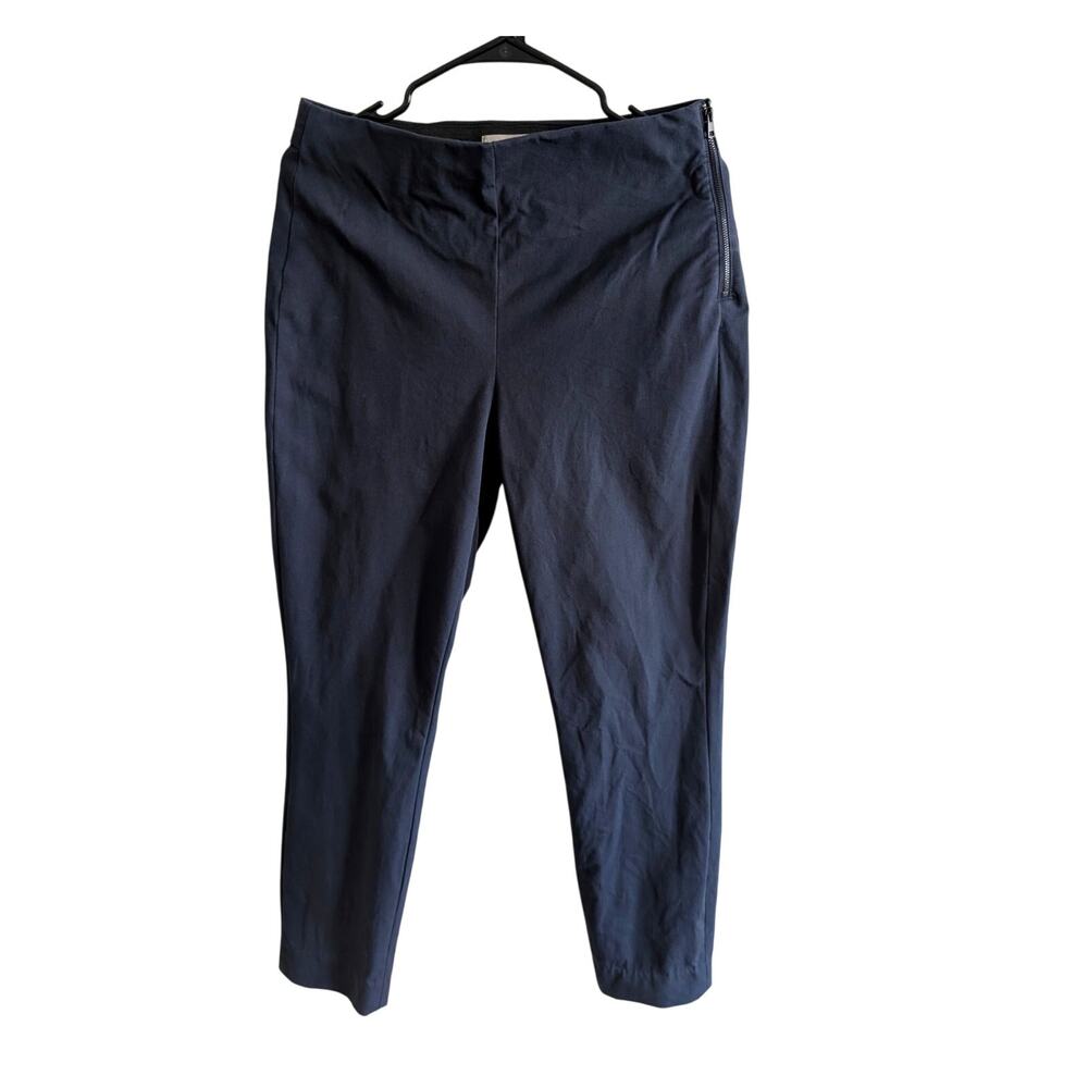 Everlane Women's Stretch Mid Rise Straight Pants Side Zip Navy Blue Size 10